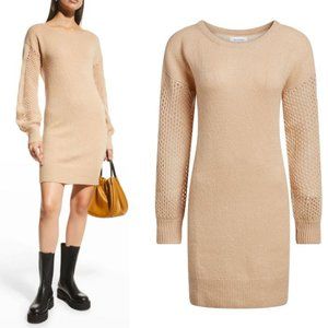 Naadam TUNIC DRESS Size M Sand Open Cable Knit Cashmere Merino Wool NEW $395